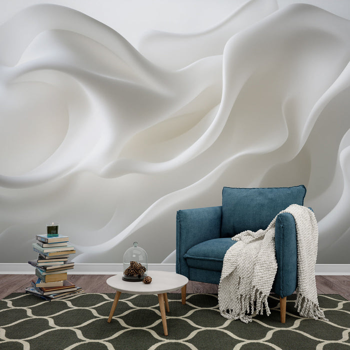 Carta da parati ondulata | Tessuto bianco elegante e fluido