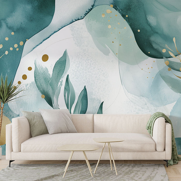 Carta da parati acquerello | Foglie verdi e dorate