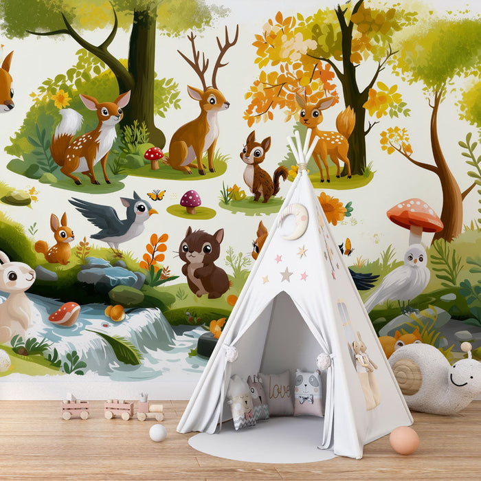 Mural Wallpaper enchanted forest | Enchanting design with forest animals