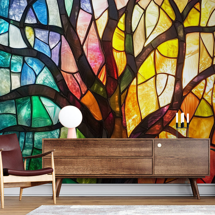 Ταπετσαρία βιτρό | Πολύχρωμο και φωτεινό δέντρο