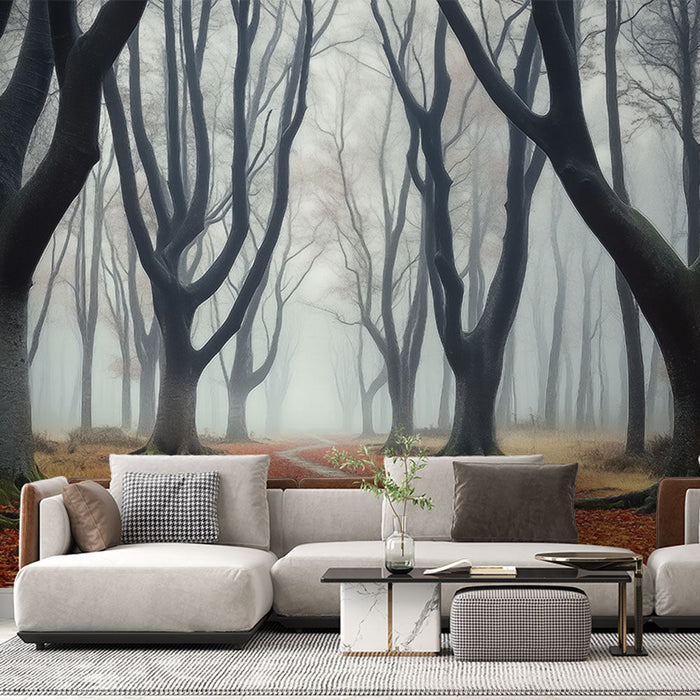 Tapeta kouzelný les | Mlha cesta a majestátní stromy