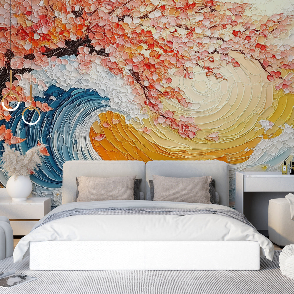 Mural Wallpaper Spring Tree | Oil Painting Texture — WonderMural