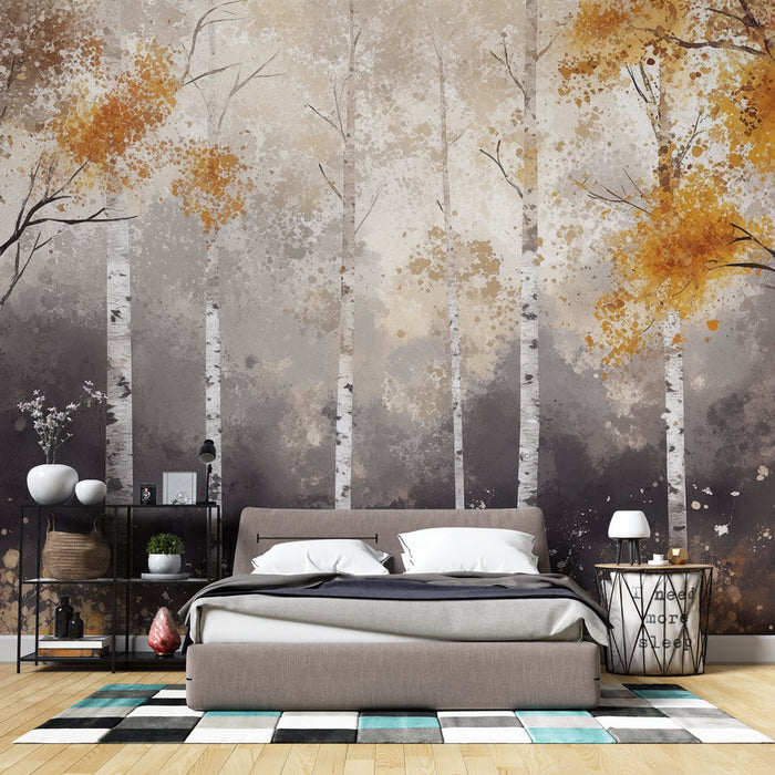 Ταπετσαρία τοιχογραφίας φθινοπωρινό δάσος | Καλλιτεχνικές σημύδες
