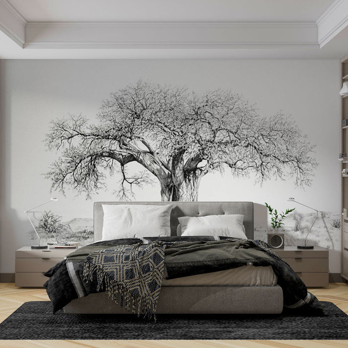Mural Wallpaper tree | Black and white drawing