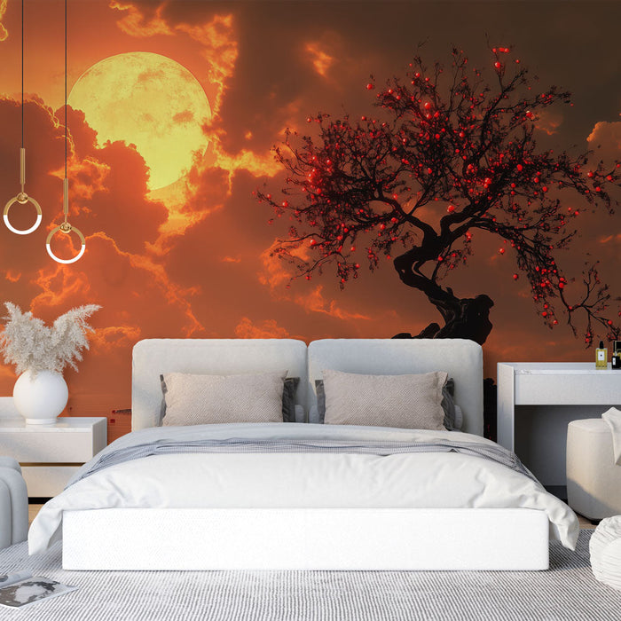 Tapete magisches Zwielicht | Baum, beleuchtet vom Mond