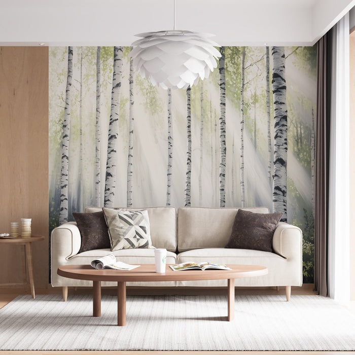 Mural Wallpaper birch forest | Natural burst of light