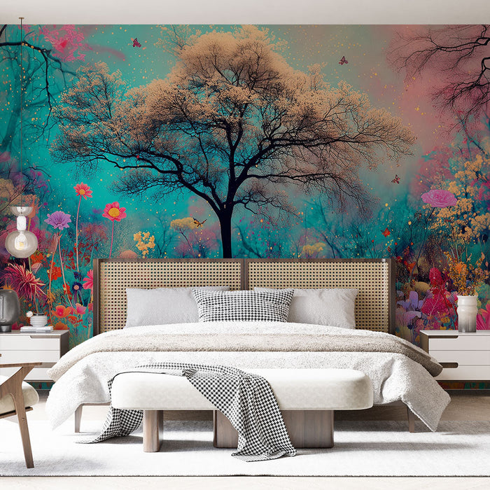 Papel pintado floral | Paisaje de hadas colorido