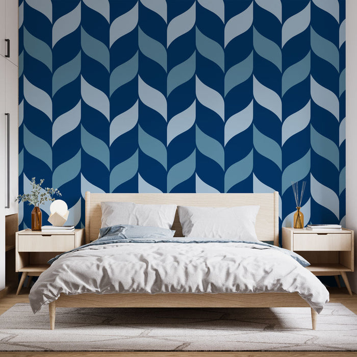Carta da parati geometrica | Motivi ondulati blu navy