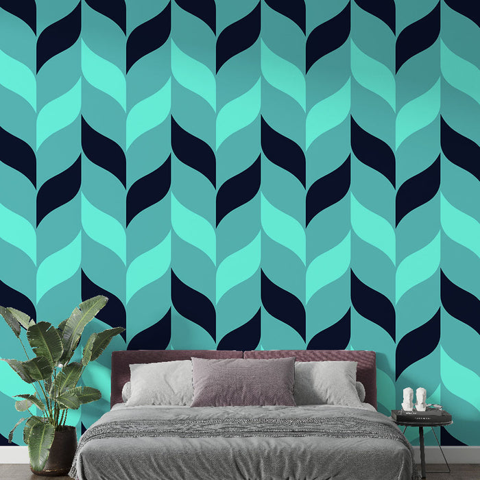 Carta da parati geometrica | Motivo ondulato blu e turchese