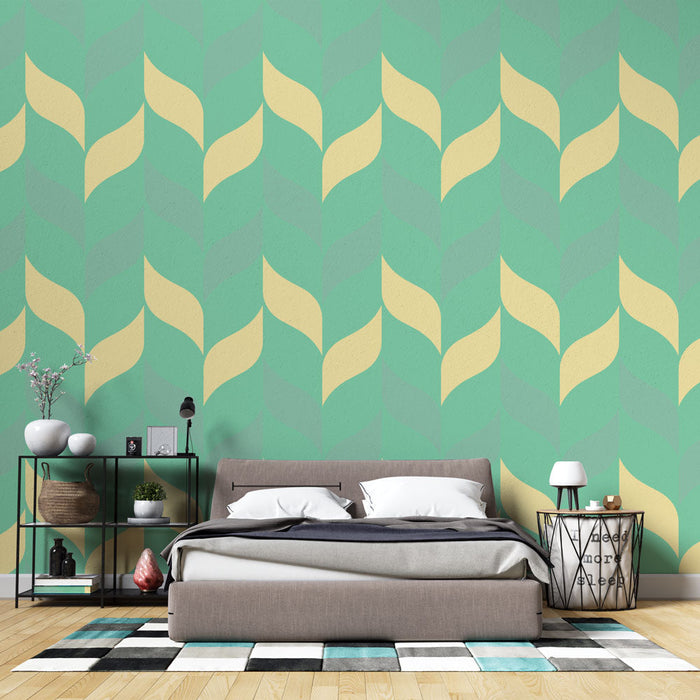 Ταπετσαρία τοιχογραφίας γεωμετρικό μοτίβο | Πράσινο και Απαλό Κίτρινο