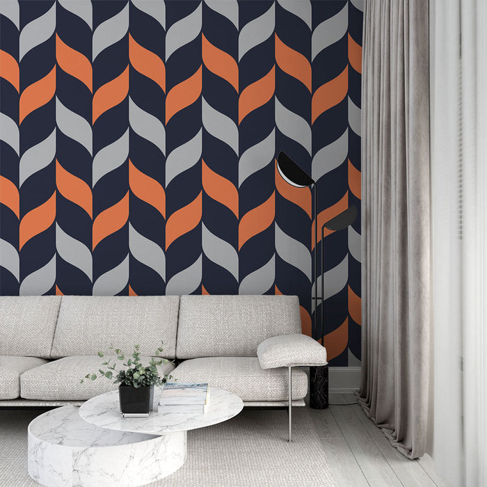 Fototapet geometrisk | Bølgete mønster i oransje og grå
