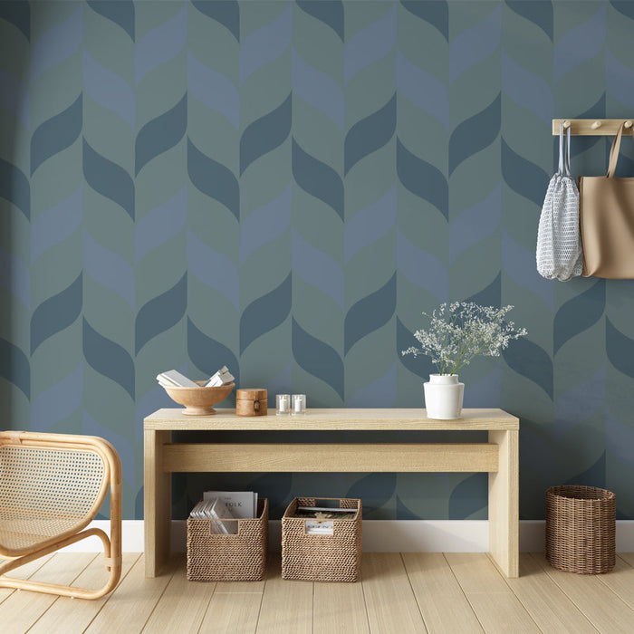 Carta da parati con motivo geometrico | Onde blu e ambrate