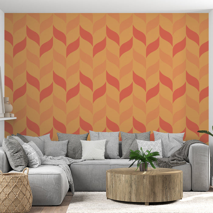 Foto Behang geometrisch | Oranje en rood patroon