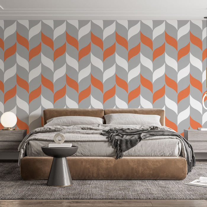 Papel de parede tecido | Cinza, branco e laranja