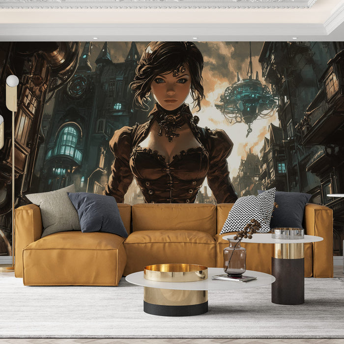 Tapeta se steampunkem | Retro-futuristický městský dekor