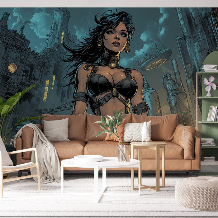 Tapeta Steampunk | Válečná žena v průmyslovém prostředí