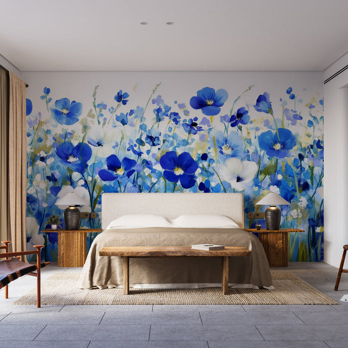 Tapete floral | Έκρηξη μπλε λουλούδια
