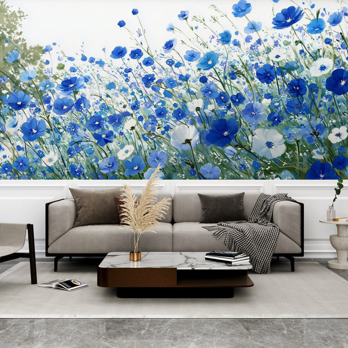 Tapeta s modrými květinami | Jasný květinový útěk