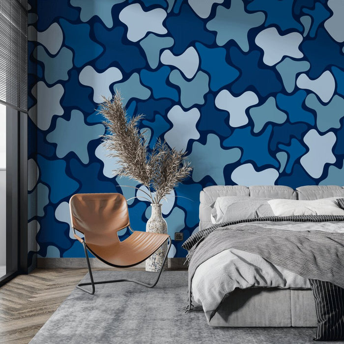 Mural Wallpaper camouflage | Abstract design in shades of blue