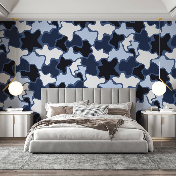 Mural Wallpaper camouflage | Abstract blue and white