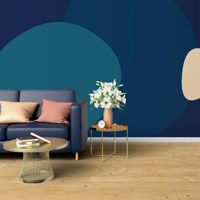 Mural Wallpaper Abstract | Blue and Beige Organic Shapes