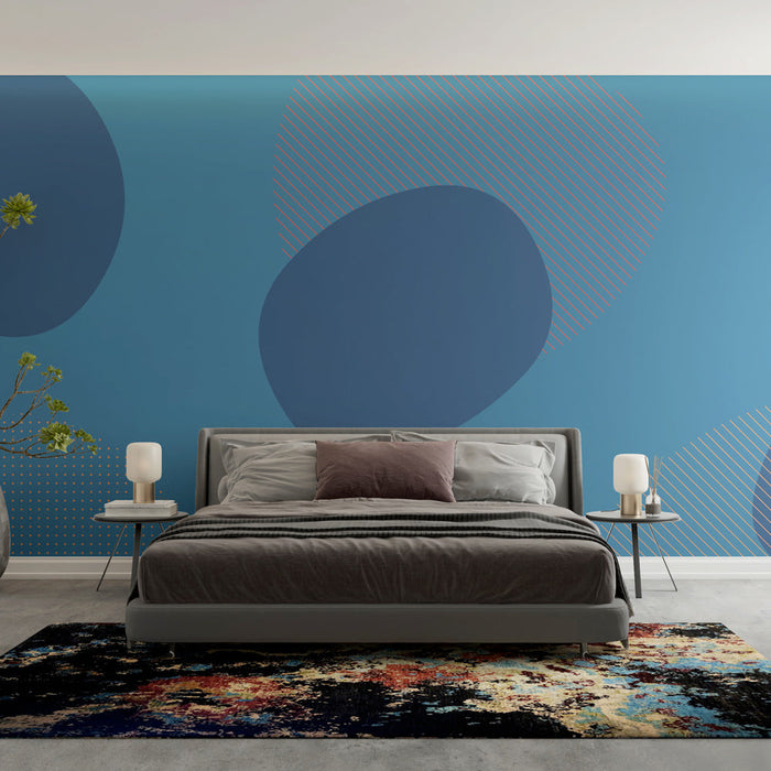 Mural Wallpaper abstract | Blue geometric shapes and lines