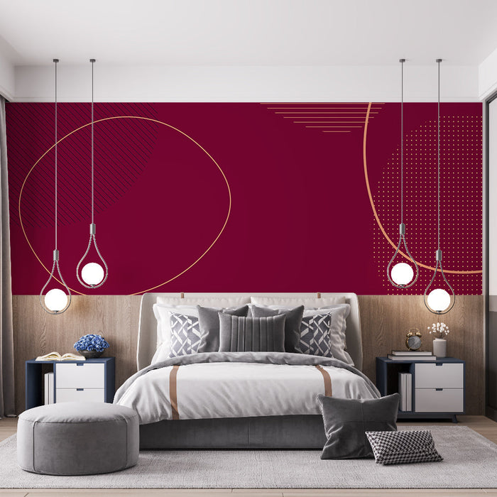 Mural Wallpaper abstract | Red circles and golden lines