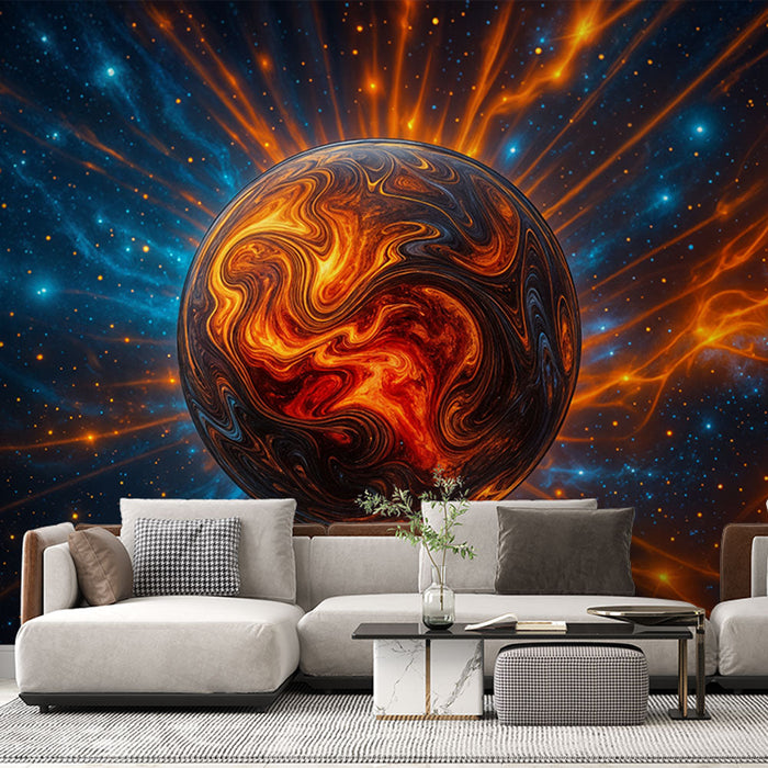 Tapet mural planète ardente | Strălucire cosmică și culori vii