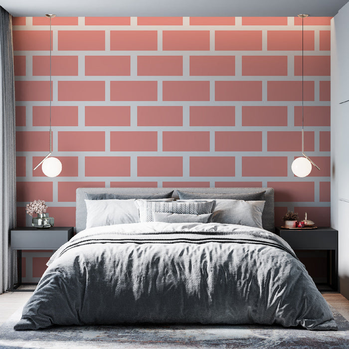 Mural Wallpaper bricks | Pink and white geometric pattern