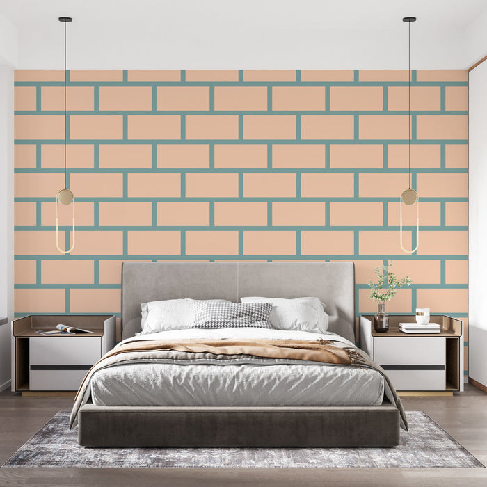 Mural Wallpaper brick pattern | Modern beige and blue design