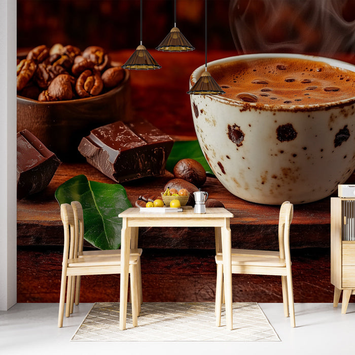 Papel de parede café | Ambiente acolhedor com café fumegante e chocolate