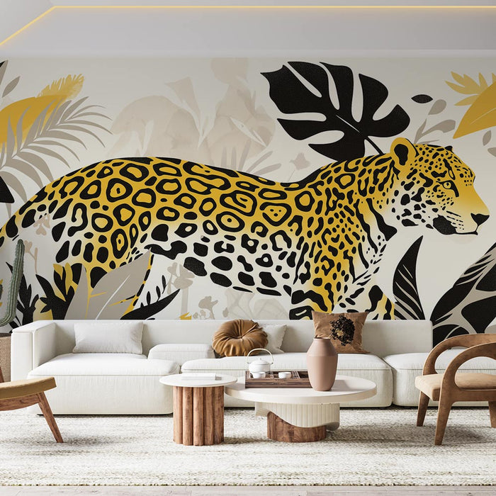 Jungle Mural Wallpaper | Jaguar and Monstera