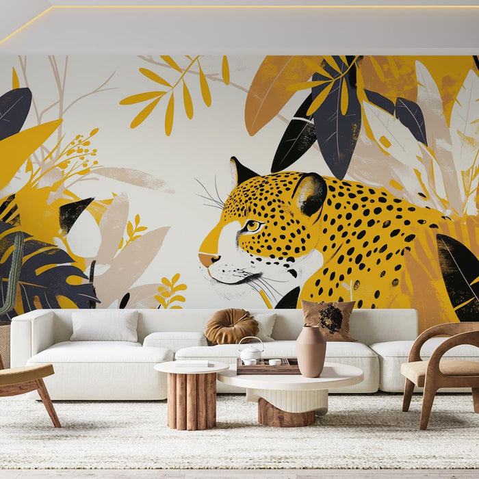 Papel pintado de jungla | Estilo jaguar moderno de papel pintado mural