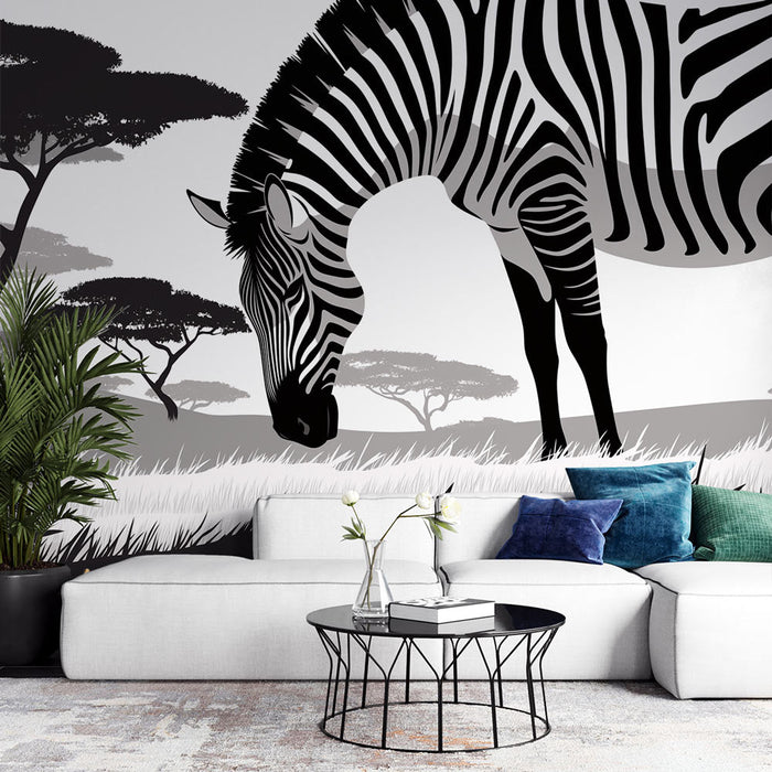 Zebra Behang | Zwart en Witte Savanne