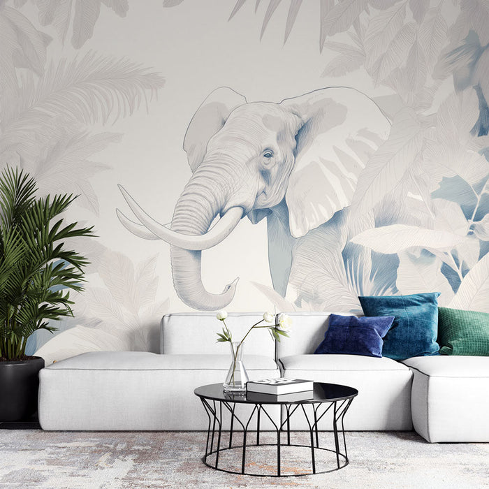 Jungle Mural Wallpaper | Monochrome Elephant