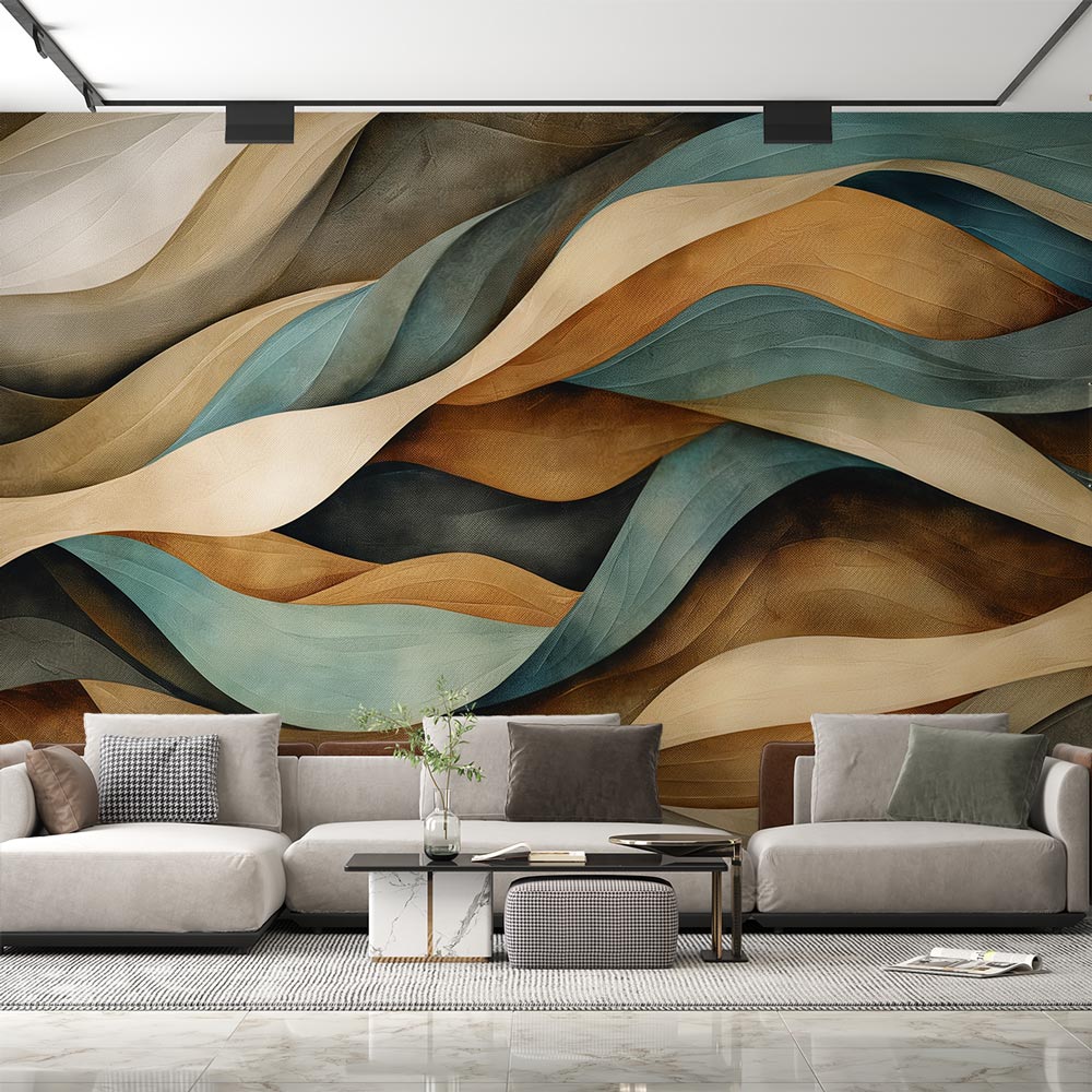 Abstract Mural Wallpaper | Geometric Face Art in Orange and Blue