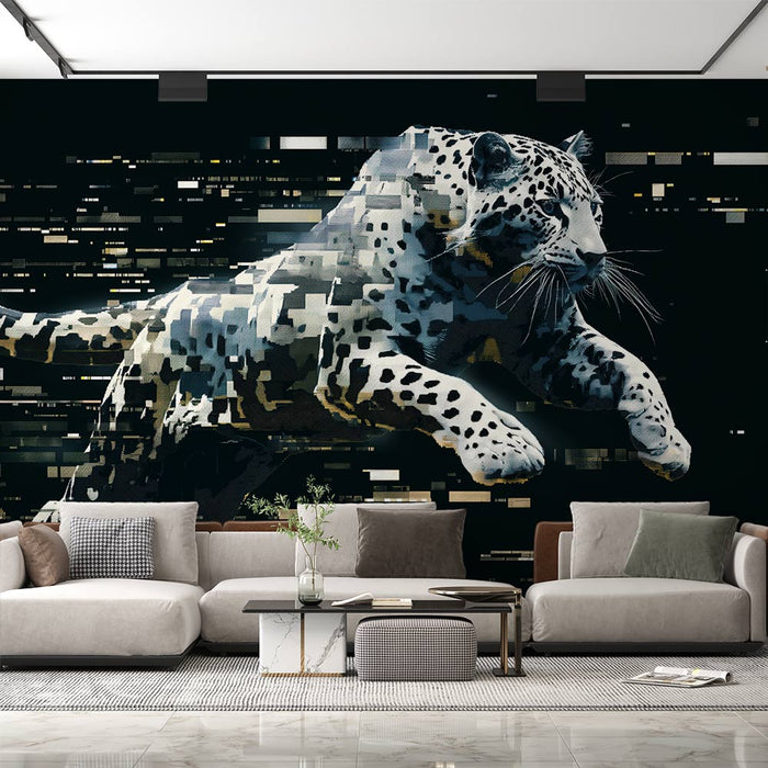 Papel de parede de pixel | Leopardo em preto, branco e bege