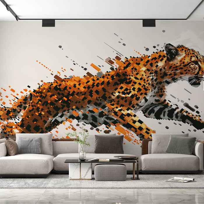 Pixel Mural Wallpaper | Leopard in Full Leap