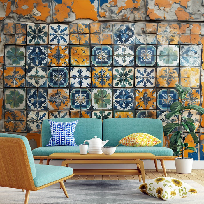 Tapeta s mozaikou v obývacím pokoji | Barevný umělecký design