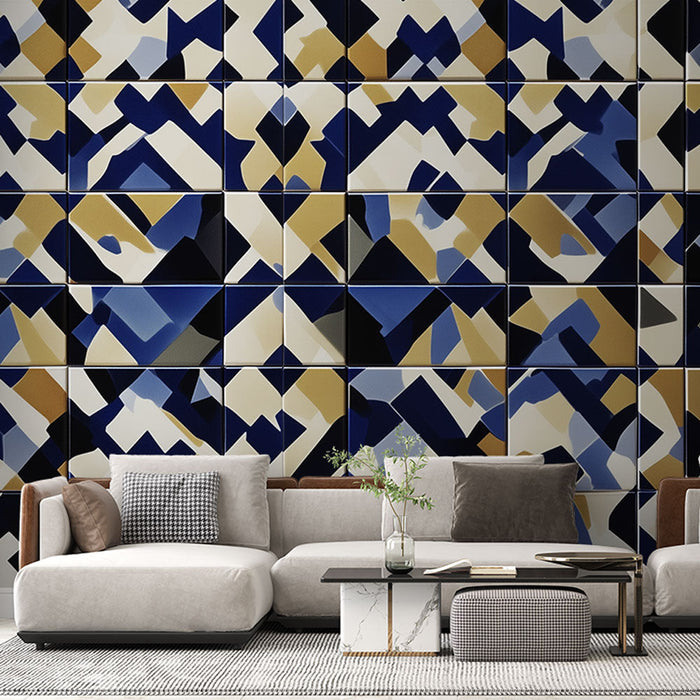 Mural Wallpaper geometric | Abstract blue and gold