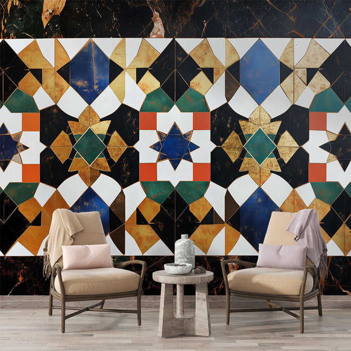 Mural Wallpaper geometric | Multicolored patterns and gold details
