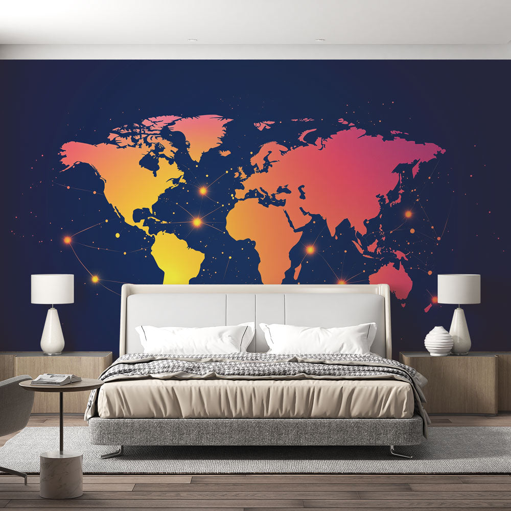 Mural Wallpaper world map | Bright color gradient — WonderMural