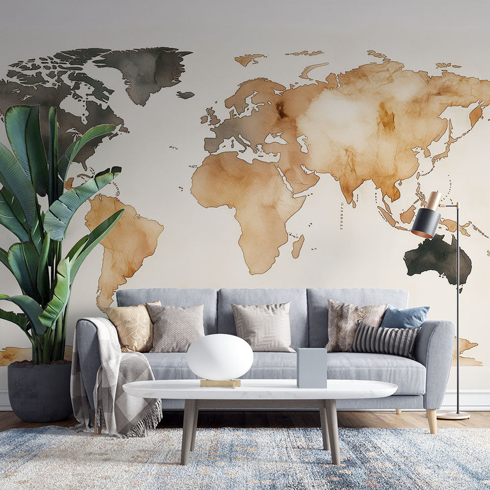 Simple Map Mural World Map Mural Wallpaper | Travel Wall Decorations — WonderMural