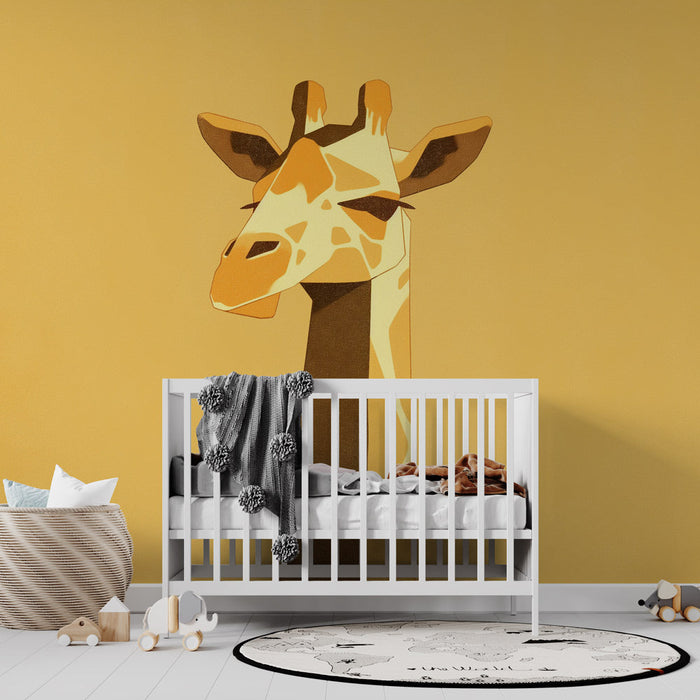 Giraffe Mural Wallpaper | Portrett på gul bakgrunn