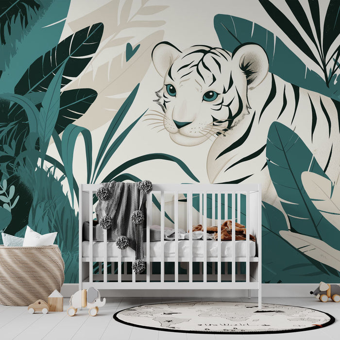 Jungle Mural Wallpaper | Young White Tiger in the Jungle