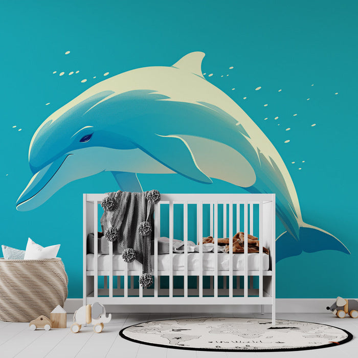 Dolphin Mural Wallpaper | Drawing on Blue Background