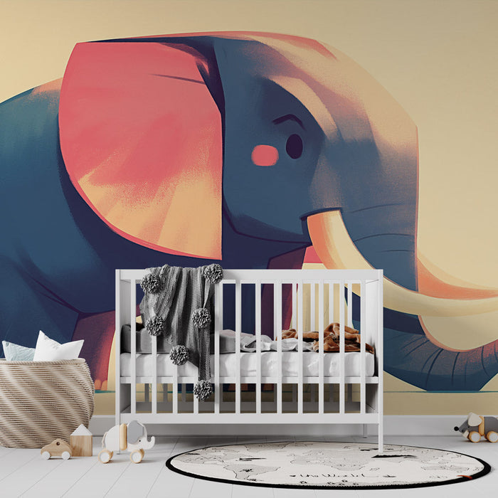 Elephant Mural Wallpaper | Child's Drawing on Beige Background