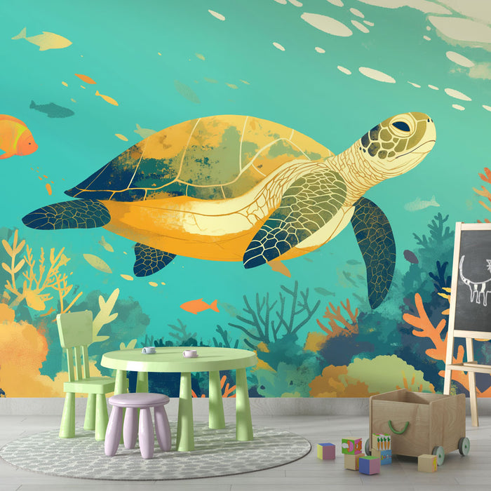 Papel pintado de Tortuga | Nadar acuático con Coral