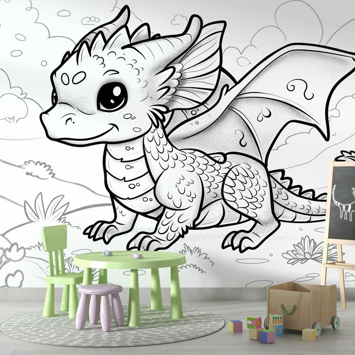 Papel pintado para colorear | Lindo bebé dragón