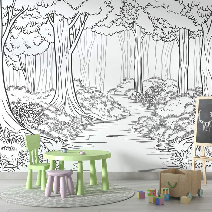 Fargelegging Mural Wallpaper | Sti i skogen